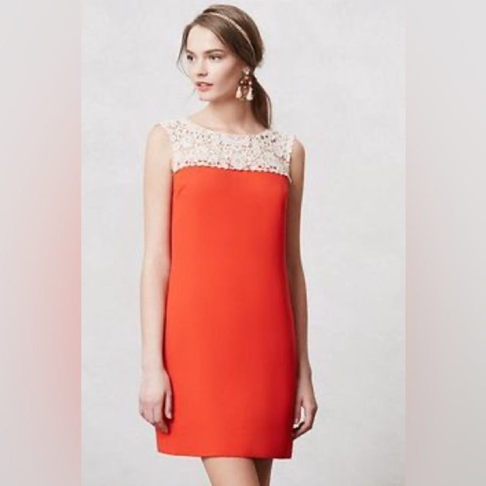 ANTHROPOLOGIE FLOREAT Orange & White Rona Shift Dress NWT | Size 10